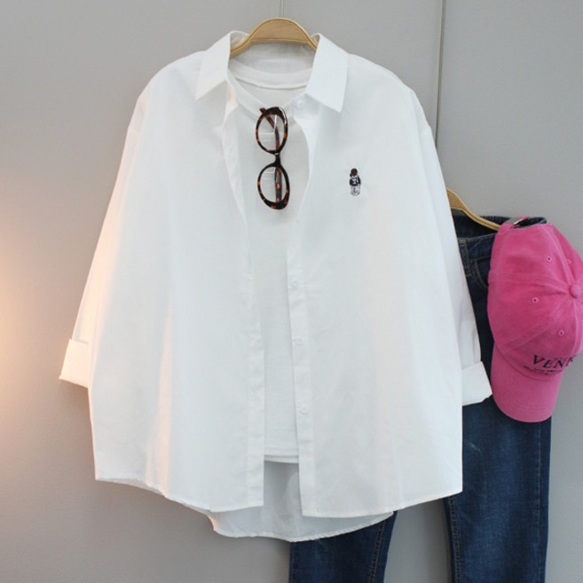 달콩 여성 빅사이즈 힙베어자수오버핏카라셔츠 긴팔 데일리룩