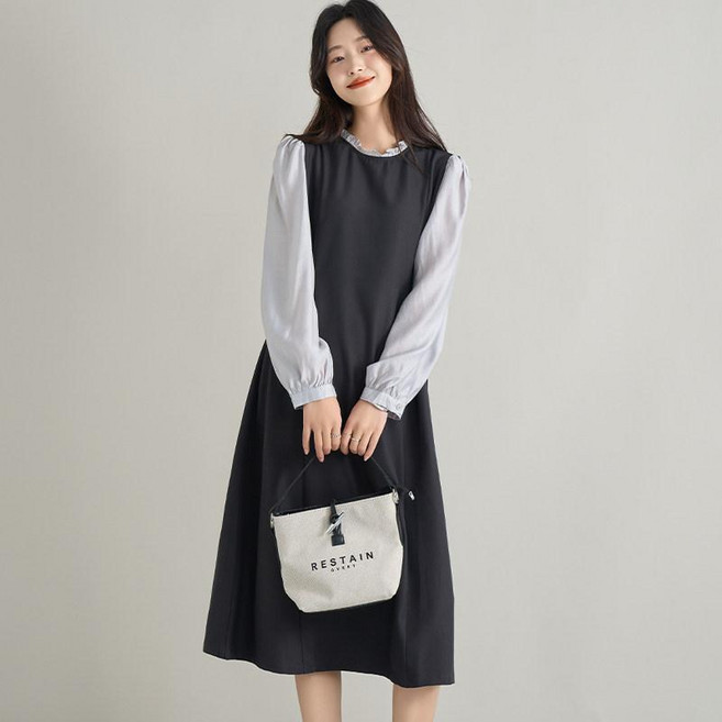 하객룩 고등학생 중학생 원피스 하객 대학생 직장인 결혼, 진회색L