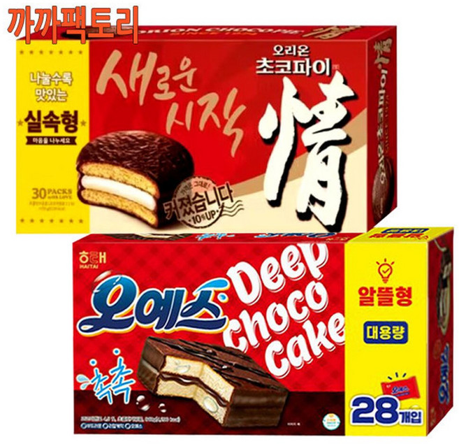 오리온 초코파이 (총 30개입 1170g) + 해태 오예스 (총 28개입 840g) 대용량 콤보, 28개, 30g