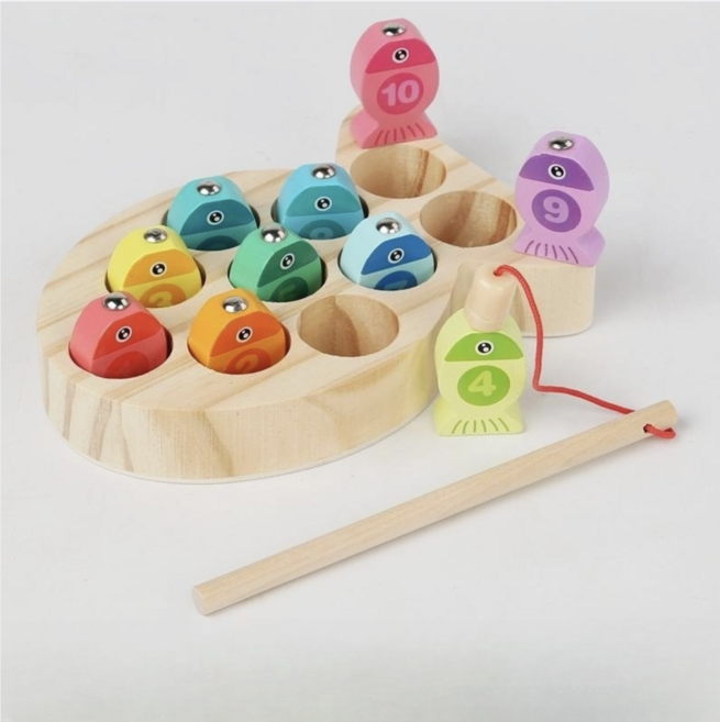 원목 자석 낚시놀이 알파벳 영어 숫자 학습 교구 물고기 퍼즐 보드게임 유아 장난감, 1개, 혼합색상