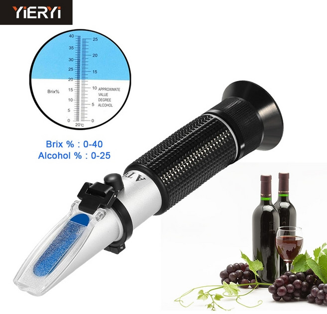 0-40 브릭스 0-25 알코올 포도 와인 굴절계 atc 휴대용 비파괴당도 측정기 과일 당도측정기 함량 테스터 측정, 판지 상자, 1개입, 1개