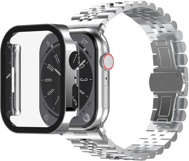 아이메이드잇 애플워치 호환 5 라인 메탈 + 풀커버 일체형 케이스, 실버
