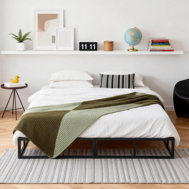 철제 침대 프레임 메탈 침대 | 침대 깔판 매트리스 받침대 | 튼튼 무소음, 블랙