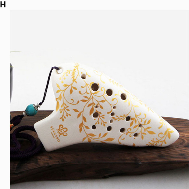 나뭇잎 오카리나 더블 화이트, 금색나뭇잎, 1개