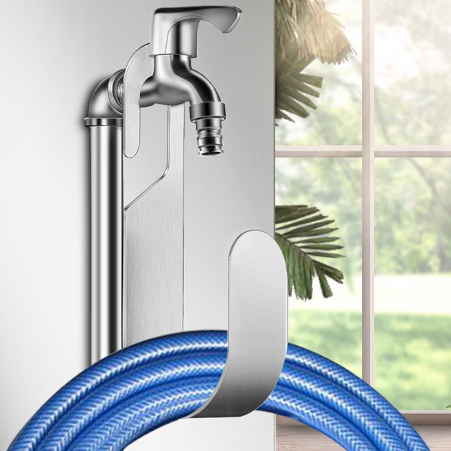 수도호스 수도꼭지호스 정리 걸이 세차 물호스 거치대 다용도 스테인리스 고리, 실버, 1개