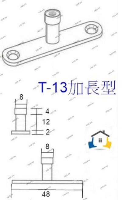 T-13 標準型培林門止 T型上導輪 五金配件 門止 固定輪, 1個, 加長型