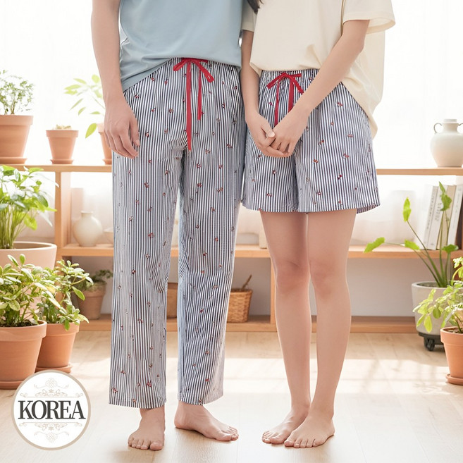 여성 잠옷 바지 남성 파자마 순면 커플 홈웨어 PJ러브팝