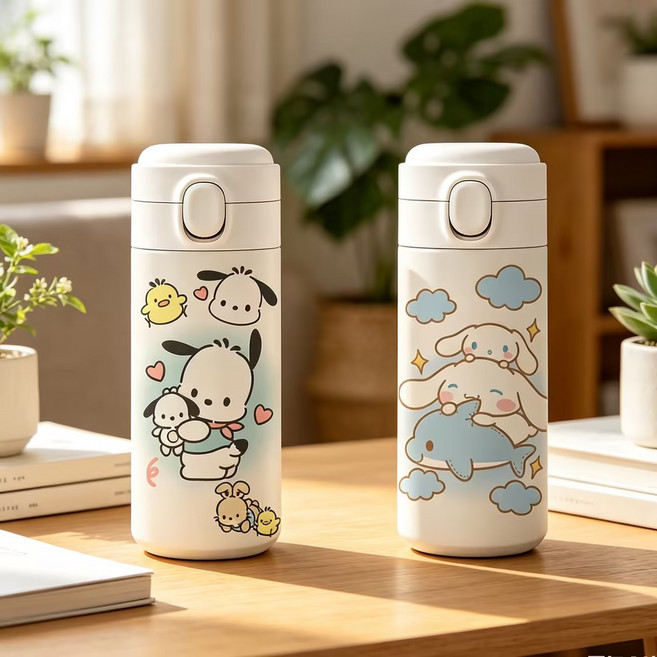 밀크카 시나모롤 포차코 보온 텀블러 귀여운 캐릭터 디자인 커플룩 보냉 타파웨어물통, 1개, 420ml