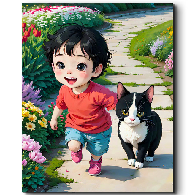 서은이네 국내제작 캔버스형 비즈 십자수, NE11-고양이 소년40x50cm, 1세트