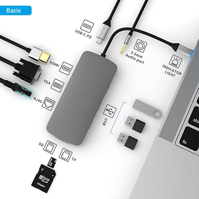 USB C 허브 타입 to HDMI 호환 4K10in1 RJ45 이더넷 100W PD 포트 도킹 스테이션 맥북 프로 에어 M1 M2 허브용, [01] 옵션1