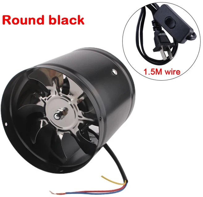 4/6인치 파이프 배기 팬 장치 금속 욕실 화장실 벽 덕트 110V, 01 6-inch, 01 110V, 03 Round Black