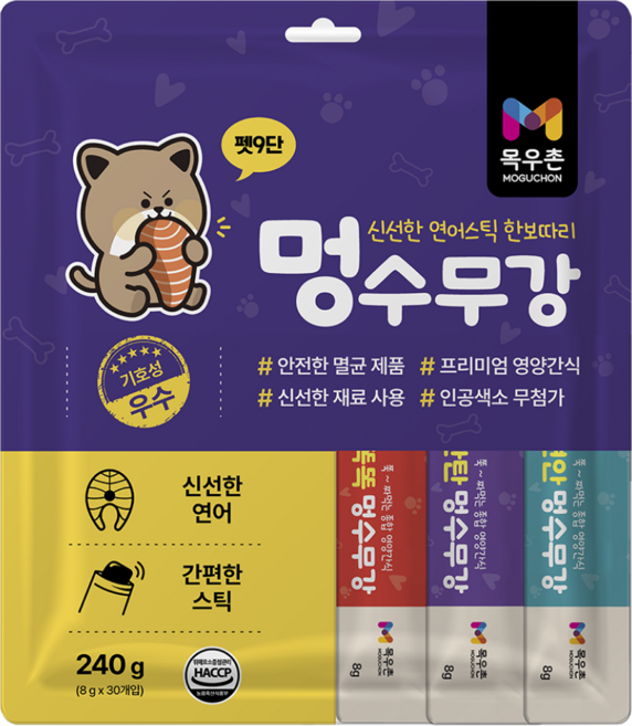 목우촌 펫9단 멍수무강 강아지 짜먹는 양갱 스틱, 1개, 240g, 연어