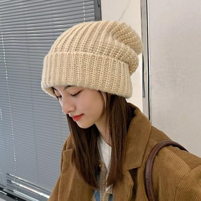 미다미 루즈핏 버블 빅사이즈 도톰 니트 뜨게 컬러 롱 비니