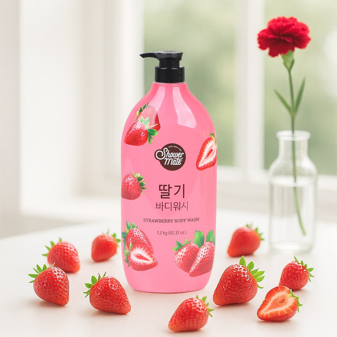 샤워메이트 바디워시 내추럴 딸기, 4개, 1.2kg