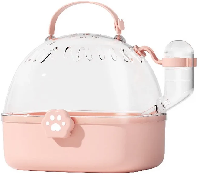 투명한 애완동물 운반 케이지 통풍이 잘 되는 여행용 애완동물 케이지 물병 포함 탈출 방지 햄스터 케이지, 01 Pink