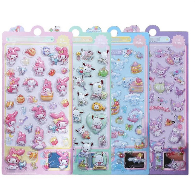 [4개 세트] Sediven 3D 스티커 3D 스티커 Puffy Rewards 반짝이 귀여운 소녀용 휴대폰 장식용 노트북용 DIY용 일기용 수공예 용품 붙..., 상세페이지 참조, 기타