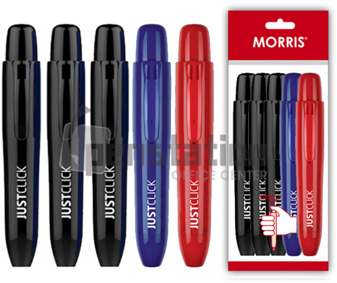 모리스 저스트클릭 노크식 유성매직 L 5개 세트(모리스 정품 블리스터 포장 케이스), 유성매직 L 블랙3개+블루1개+레드1개 세트