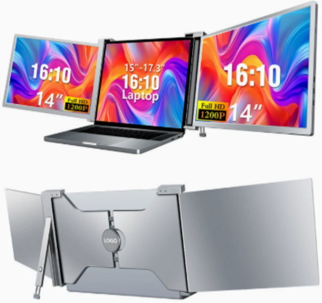 14인치 휴대용 3중 스크린 모니터 1920*1200 해상도 노트북 확장 디스플레이 15-17인치 노트북용 간편한 설치, 35.6cm, S15