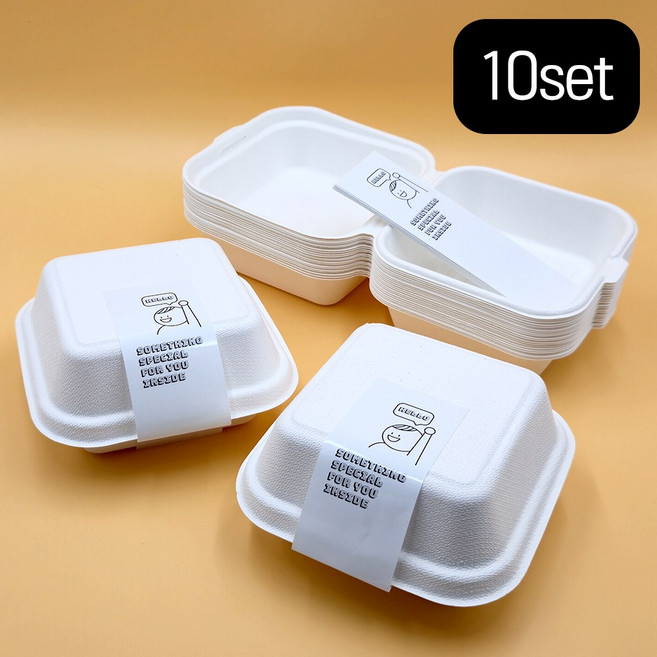 길그리 예쁜 일회용 도시락 용기 포장용기+밀봉 띠지 세트, 1세트, 10개