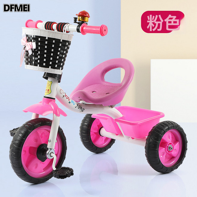 DFMEI 兒童三輪車無腳踏1-4歲遛娃手推車寶寶腳踏車滑步單車自行車, 1個, 1cm, 301粉(7臺一箱):如圖