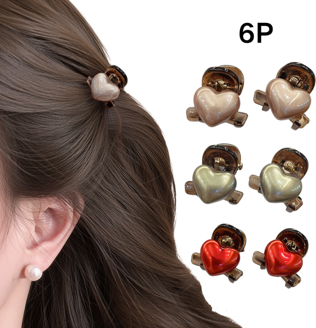 글로윅 미니 하트 앞머리 고정 집게 헤어핀 6개 세트