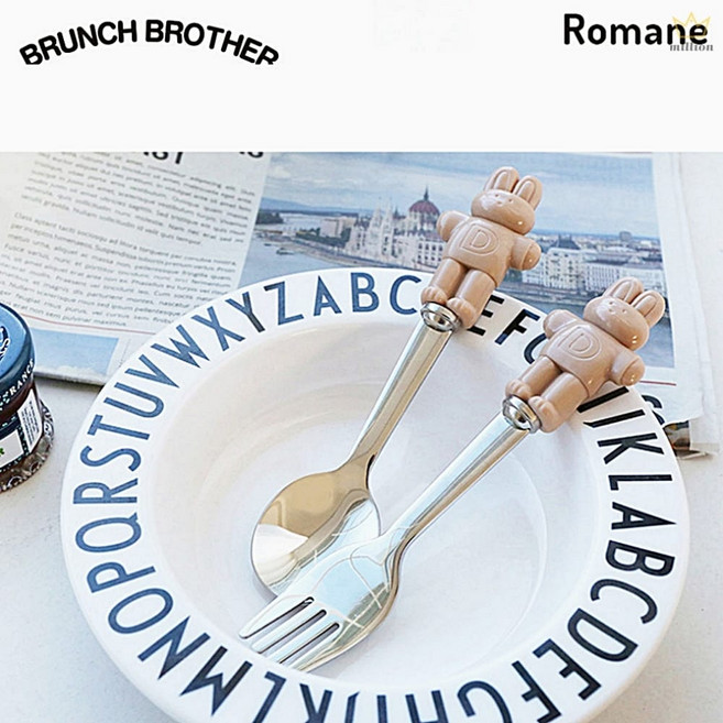 로마네 도낫도낫 버니 커트러리 베이지 수저 포크 세트 동물수저