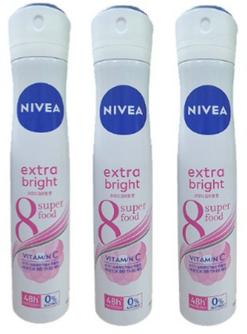 니베아 데오드라트 스프레이 엑스트라 브라이트, 200ml, 3개