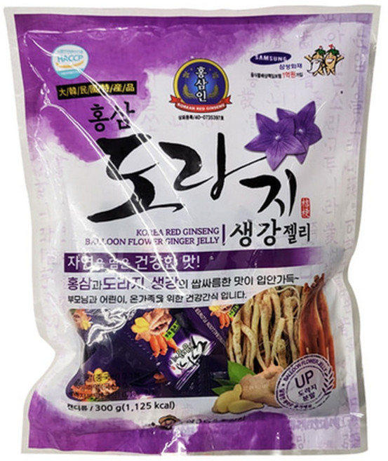 홍삼 도라지 생강 젤리 300gx2개 낱개포장 제리 건강 간식 부모님 어르신 어린이 선물, 300g, 2개