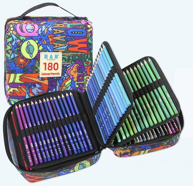 HB문화사 페브릭 가방 72컬러 120컬러 180컬러아트 유성 색연필 전문가용+연필깎이+지우개, 1개, 180색