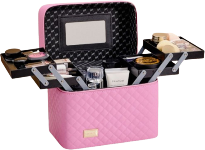 프라홈 대용량 4단 폴딩 계단 메이크업 박스 미용가방 PR647, 1개, 핑크