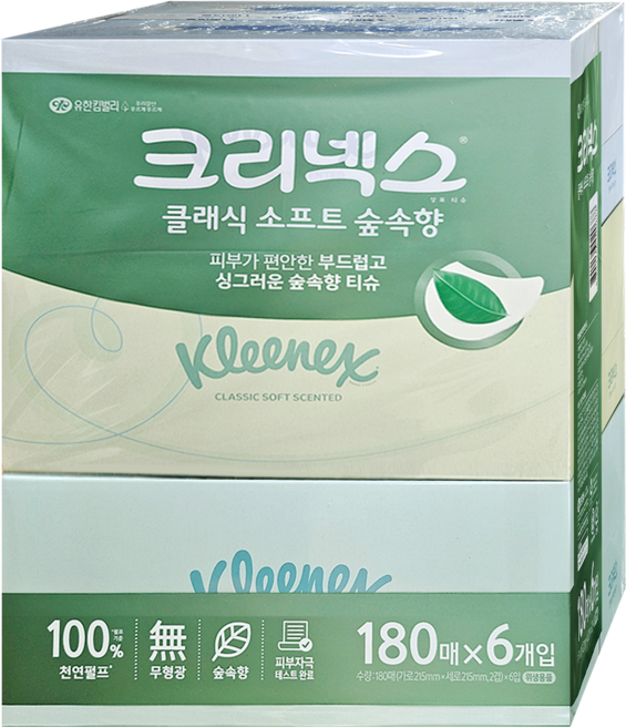 크리넥스 향더블팩 미용티슈 180매 6입 각티슈 2겹 휴지 화장지 티슈, 180개입