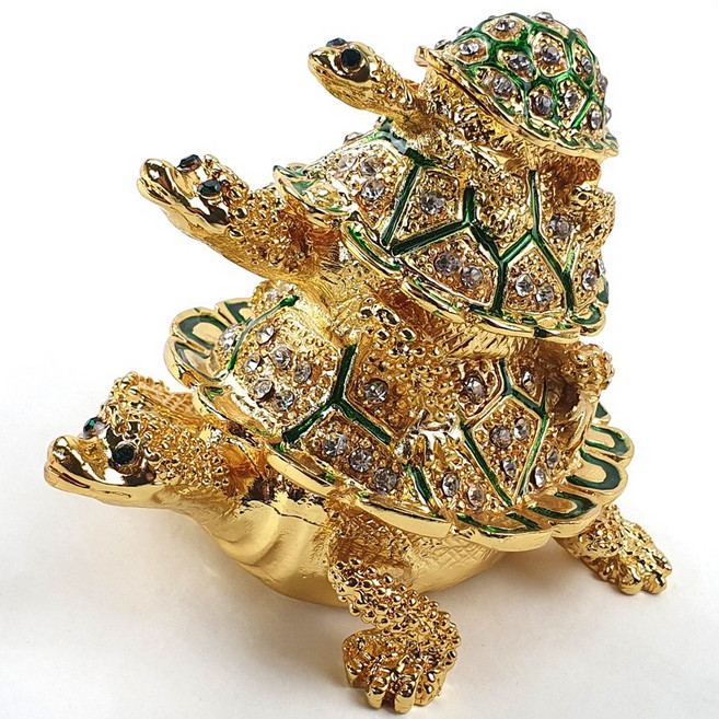 홀렌24 칠보 거북이 장식품 3단 보석함 2종, 칠보거북이(그린)
