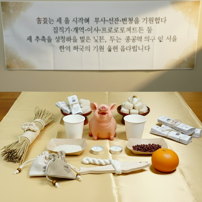 미니 액막이 개업고사상 프리미엄 세트 간단한 새차고사 신차고사, 골드