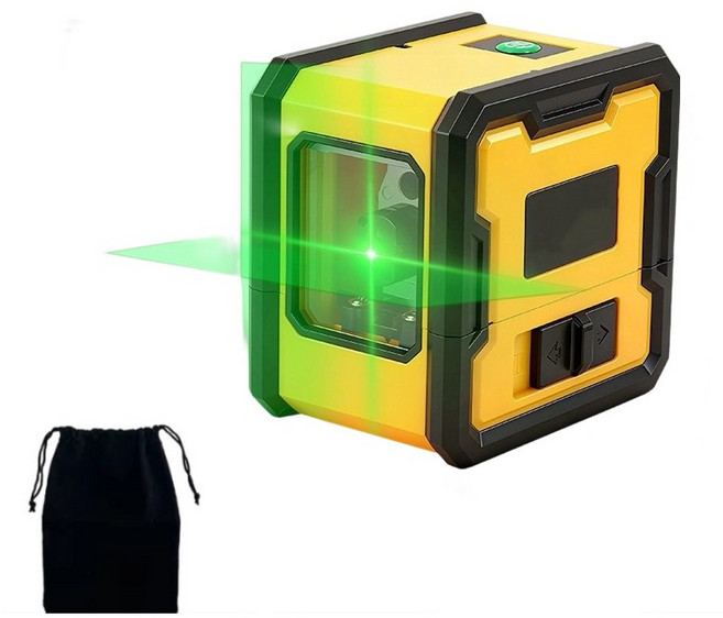 미니 고정밀 수평기 휴대용 레이저 레벨기 그린 2라인 수평계 측정기 다기능수평 수직 레벨기 방진 방수, 1개