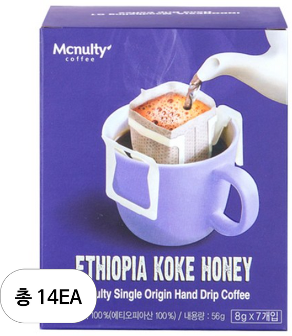 맥널티커피 에티오피아 코케 허니 핸드드립 원두, 8g, 7개입, 14개