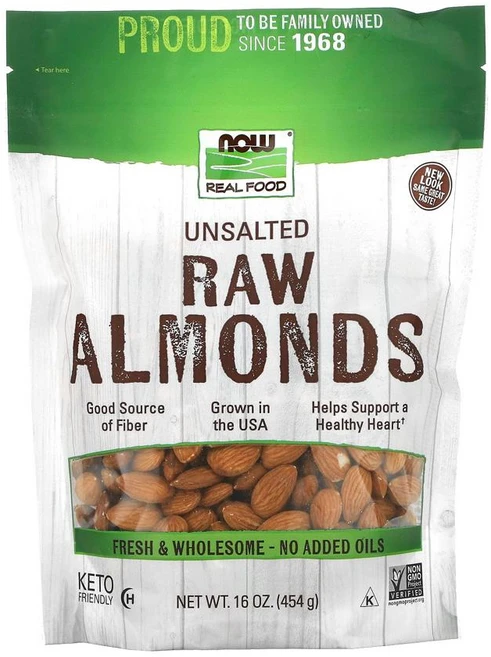 Now Foods 나우푸드 리얼푸드 생 아몬드 454g 무염 약들약 고약사, 1개 - 쿠팡