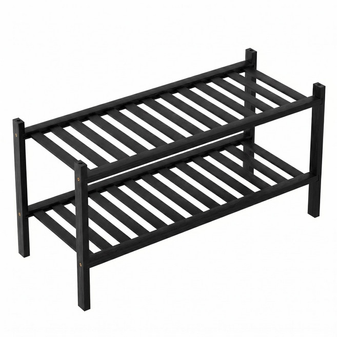 2단 신발장 3단 신발장 다용도 신발꽂이 현관 신발정리대 블랙 우드 신발장 컴팩트 신발장 68.6cm 넓이 28cm 깊이 거실 신발장 원목 느낌 신발장 조립식 신, black