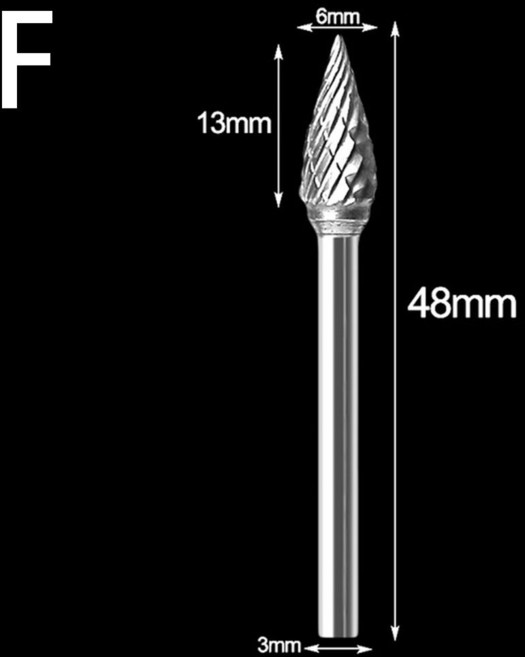 텅스텐 카바이드 버 로터리 드릴 다이 연마기 조각 비트 더블 컷 금속 다이아몬드 연삭 도구 3x6mm, 03 F, 01 CHINA, 1개