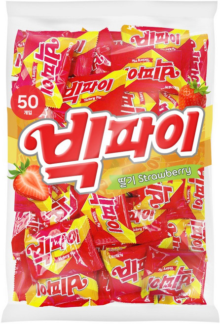 크라운 빅파이 딸기 초코 대용량 과자 50개(개별포장), 50개