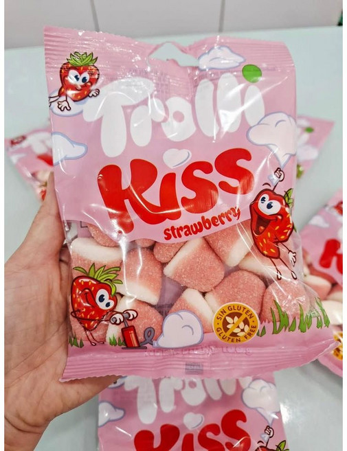 Trolli Kiss 草莓口味軟糖 無麩質, 1個, 標準原裝, N/A