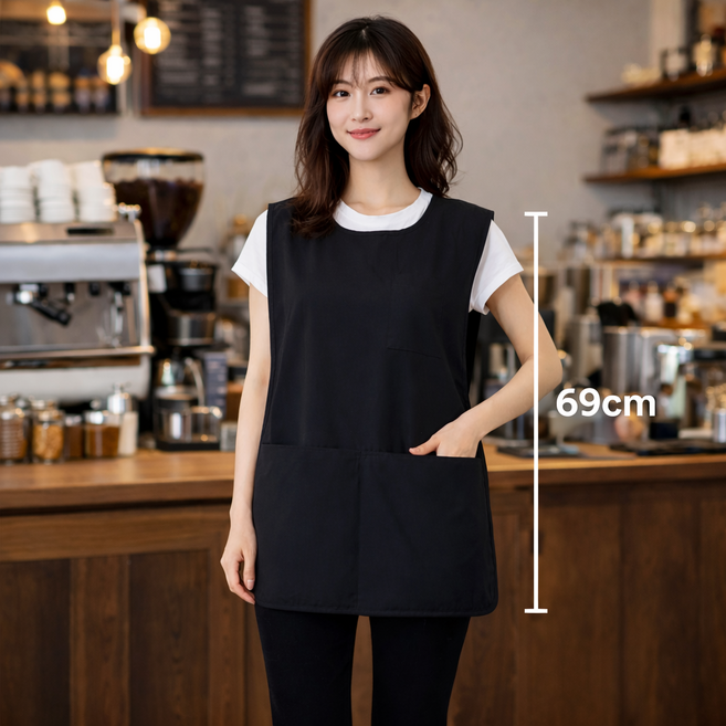 라티엘 목부담을줄인 조끼형 앞치마, 1개, 블랙