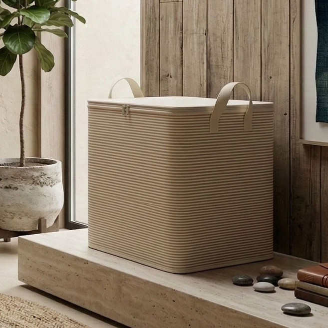 유또 대용량 패브릭 손잡이 이불 옷 정리함, 2개, 베이지