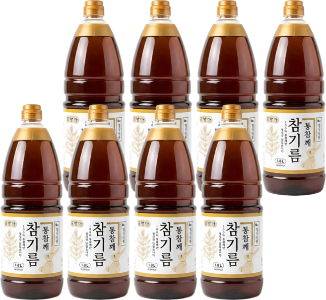 [금방아] 진하고 고소한 대용량 100% 통참깨 참기름, 8개, 1.8L