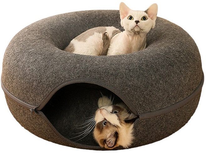 고양이숨숨집 고양이 터널 도넛 숨숨집 캣터널 쿠션 침대 방석, 도넛 다크 그레이L, 1개