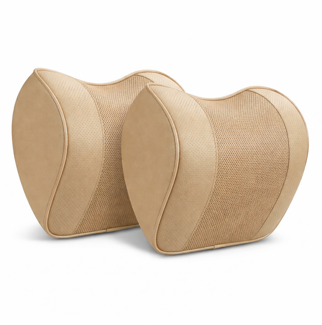 이스크라 차량용 프리미엄 목쿠션 5D메모리폼 장거리운전 차박 목베개, 2개, 베이지