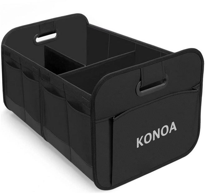코노아 자동차 트렁크 정리함 접이식 대용량 3단 가변형 방수 옥스퍼드 수납함, 블랙