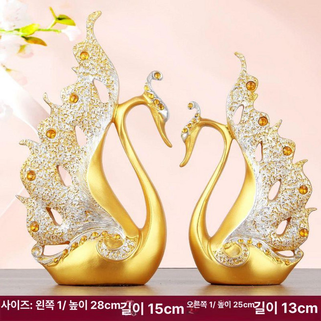 행운의 송아지 황소 풍수 빈티지 희망 조각상 가정, 다이아몬드 백조 금색 1쌍