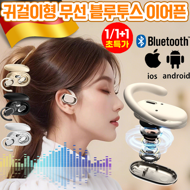 [2026 장거리 항속 소음 감소] AI 스마트 음성 오픈형 블루투스이어폰 고품질 블루투스 이어폰 스마트 클라우드블루투스 이어폰 스포츠 블루투스 이어폰 무선 귀걸이형 블루투스 이어, 2개, 흰색