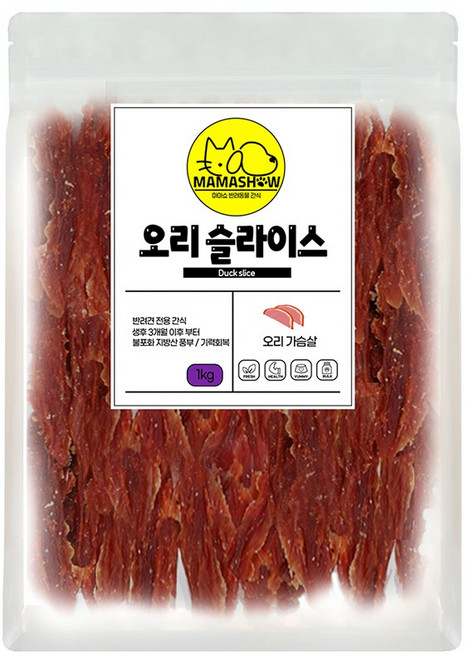 마마쇼 건강한 반려동물 간식, 1kg, 1개, 오리슬라이스