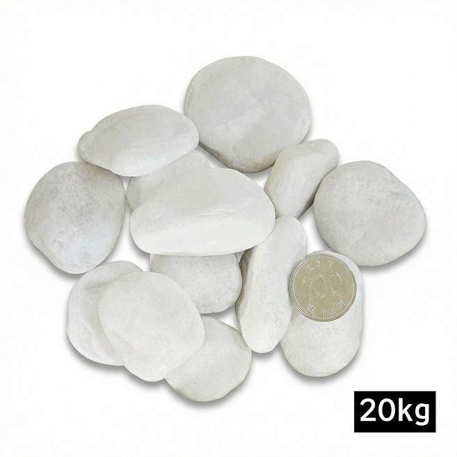 고급 백자갈 해미석 화이트, 1개, 30-40mm 20kg
